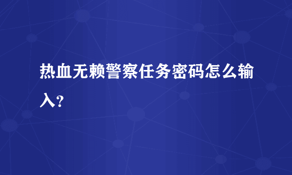 热血无赖警察任务密码怎么输入？