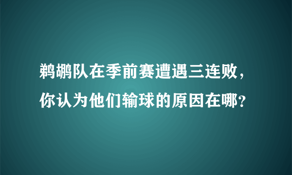 鹈鹕队在季前赛遭遇三连败，你认为他们输球的原因在哪？