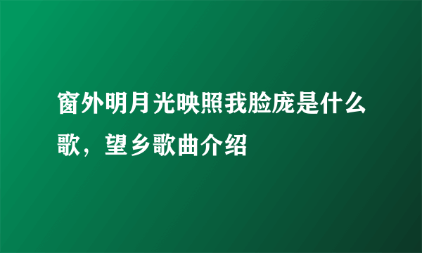 窗外明月光映照我脸庞是什么歌，望乡歌曲介绍