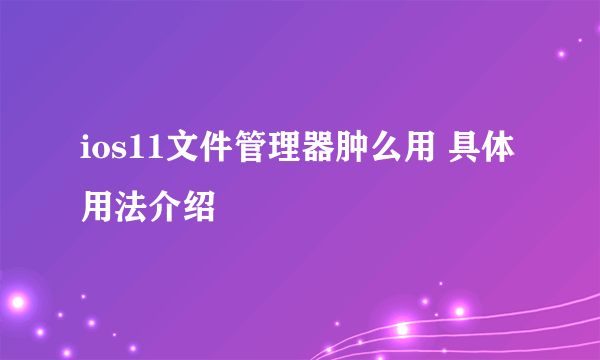 ios11文件管理器肿么用 具体用法介绍