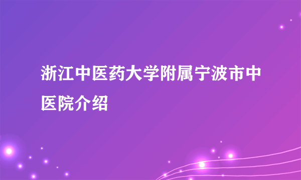 浙江中医药大学附属宁波市中医院介绍