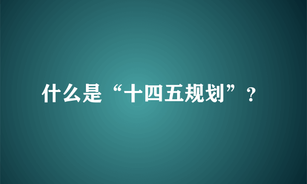 什么是“十四五规划”？