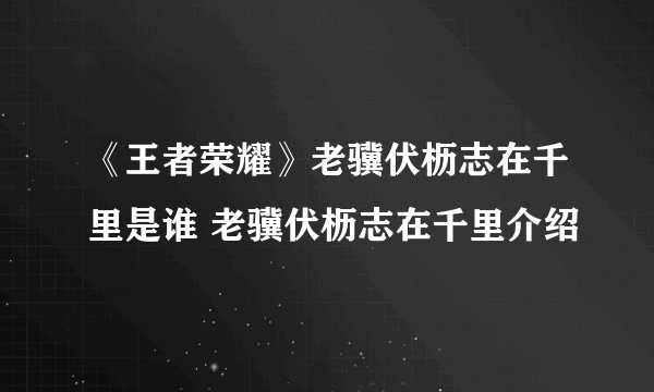 《王者荣耀》老骥伏枥志在千里是谁 老骥伏枥志在千里介绍