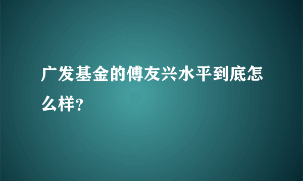 广发基金的傅友兴水平到底怎么样？