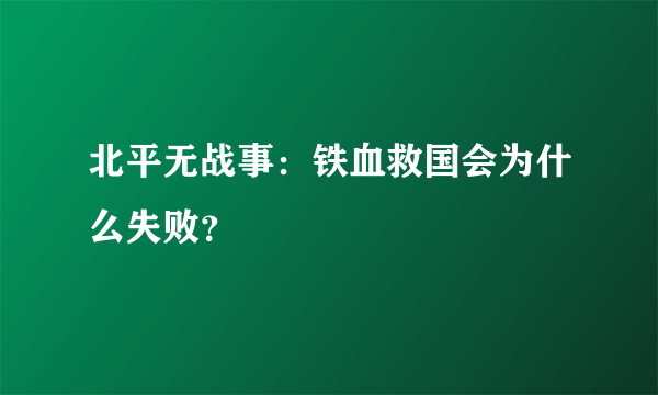 北平无战事：铁血救国会为什么失败？