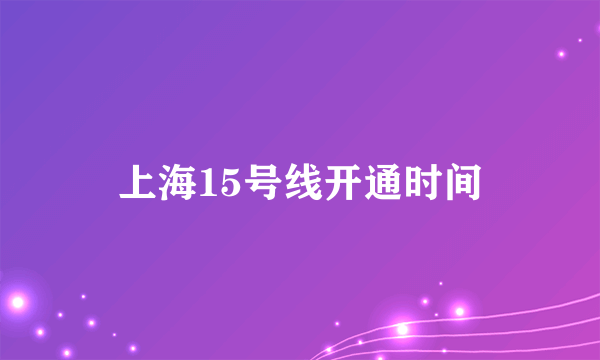 上海15号线开通时间