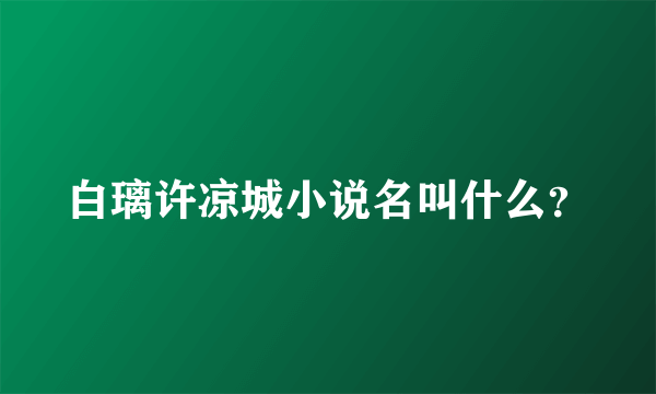 白璃许凉城小说名叫什么？