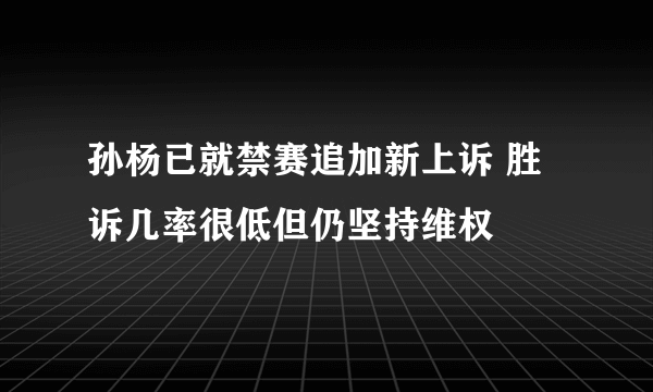 孙杨已就禁赛追加新上诉 胜诉几率很低但仍坚持维权