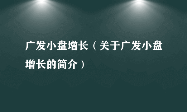 广发小盘增长（关于广发小盘增长的简介）