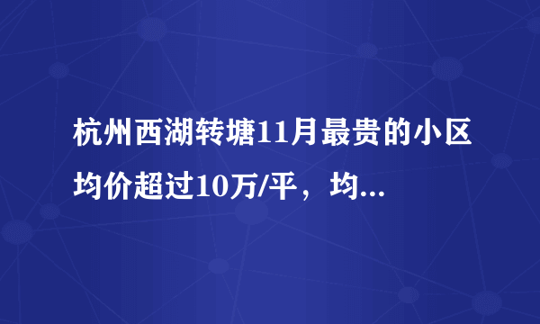 杭州西湖转塘11月最贵的小区均价超过10万/平，均价40425元/平