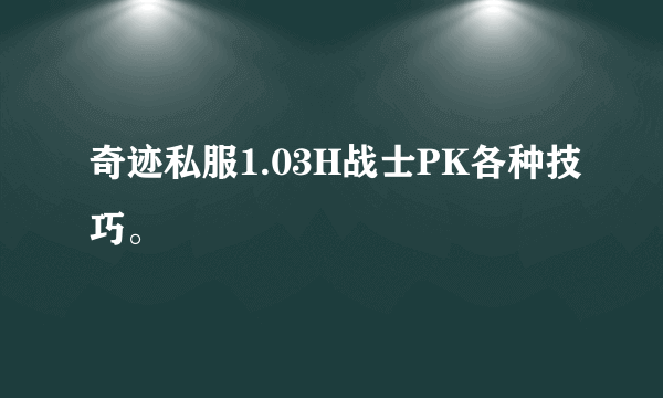 奇迹私服1.03H战士PK各种技巧。