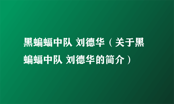 黑蝙蝠中队 刘德华（关于黑蝙蝠中队 刘德华的简介）