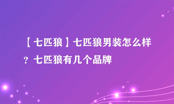 【七匹狼】七匹狼男装怎么样？七匹狼有几个品牌