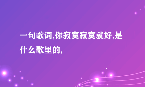 一句歌词,你寂寞寂寞就好,是什么歌里的,