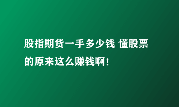 股指期货一手多少钱 懂股票的原来这么赚钱啊！