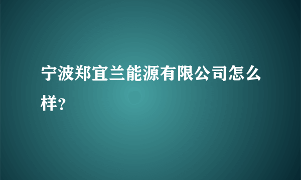 宁波郑宜兰能源有限公司怎么样？