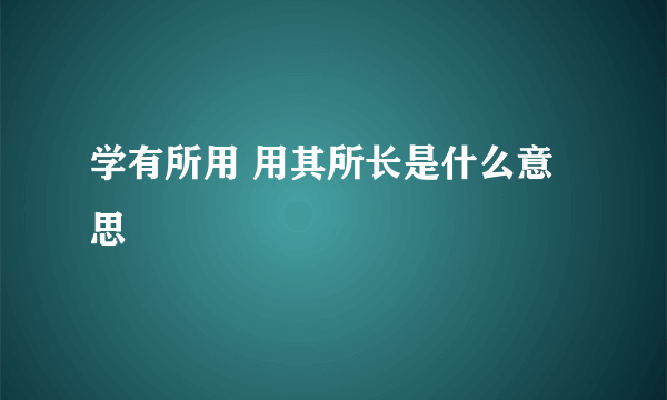 学有所用 用其所长是什么意思