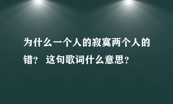 为什么一个人的寂寞两个人的错？ 这句歌词什么意思？