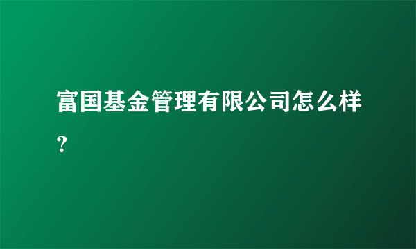 富国基金管理有限公司怎么样？