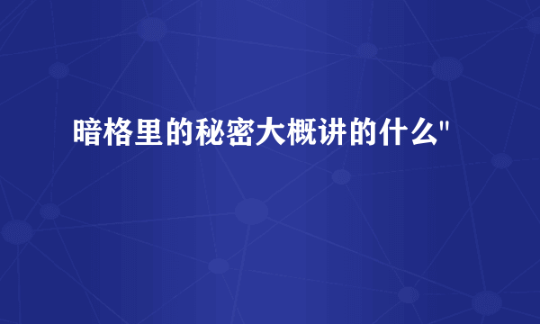 暗格里的秘密大概讲的什么