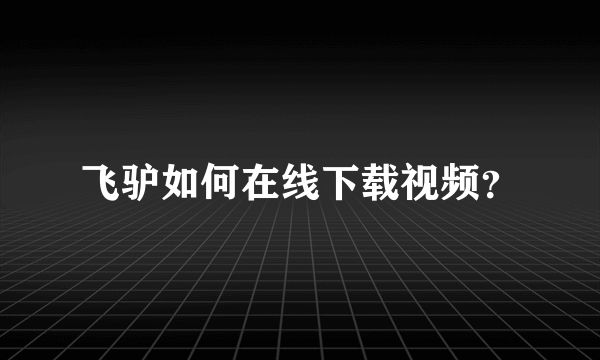 飞驴如何在线下载视频？