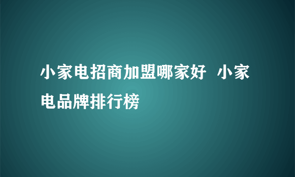 小家电招商加盟哪家好  小家电品牌排行榜